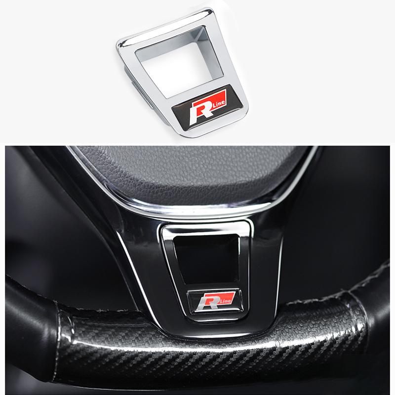 ABS Car Steering Wheel Trim Stickers R Logo Accessories For Volkswagen VW R-Line R GTI Polo T5 T-ROC Golf Passat Scirocco Jetta