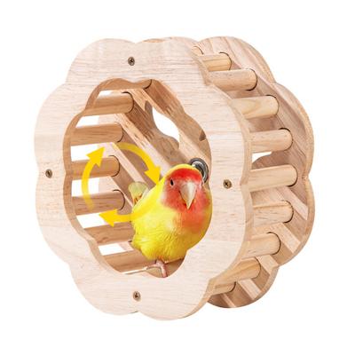 Wooden Bird Perch Toy Interactive Spinning Wheel Parakeet Perch Rotating Wheel Bird Cage Toy