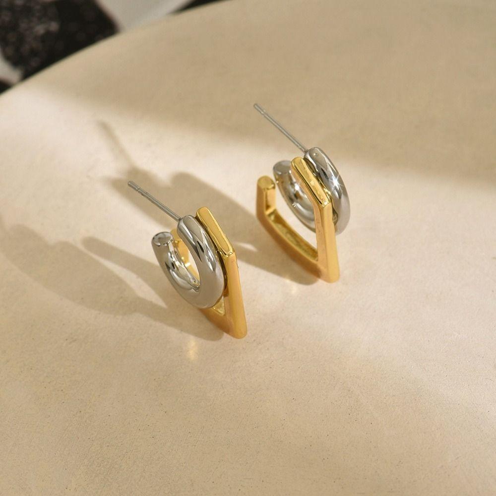 Two-tone Design Double Layer Earrings Mix Color Geometric Earrings No Piercing Earring  Retro Style