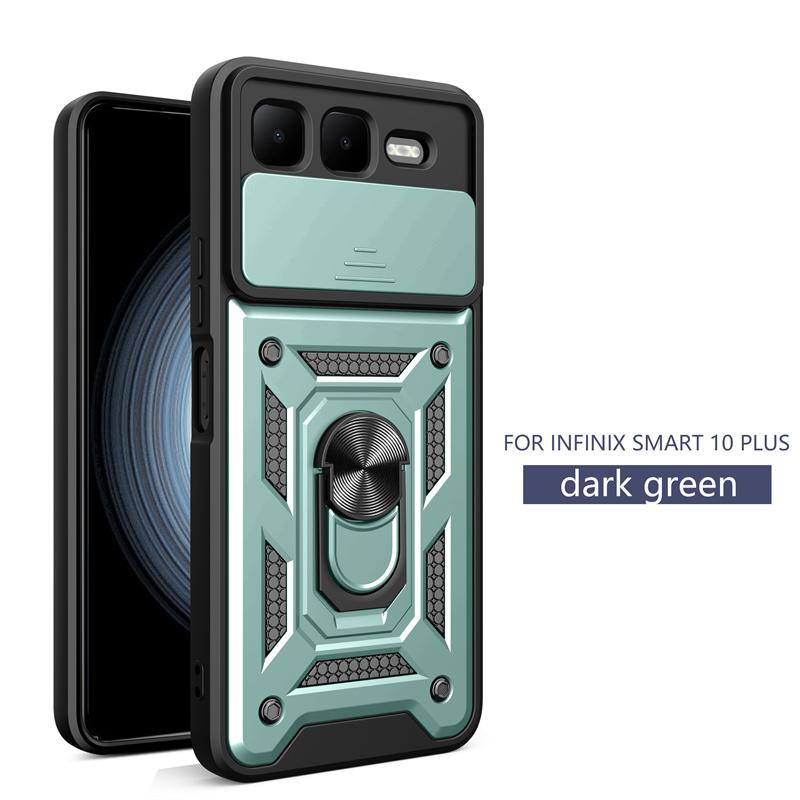 For infinix Smart 10 Plus 4G Case Shockproof Armor Magnetic Holder Ring Case For infinix Smart 10Plus Slide Lens Protector Cover