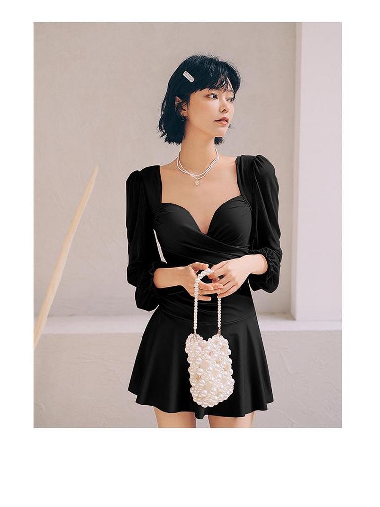 2024 Sweet Pure-Style Slimming Long-Sleeve Underwire One-Piece Swimsuit for Women