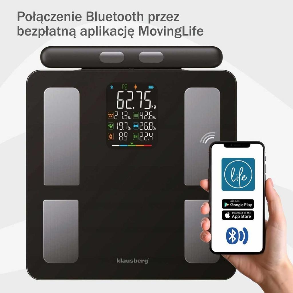 Analityczna waga łazienkowa smart ios android klausberg kb-7856