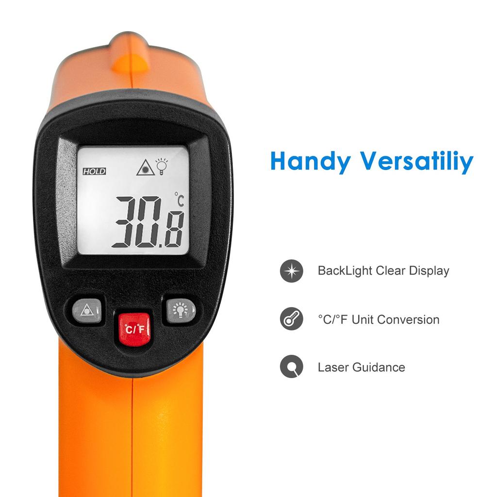 Digital Laser Infrared Thermometer, Pyrometer (-50 °C To 550 °C) with LCD Lighting