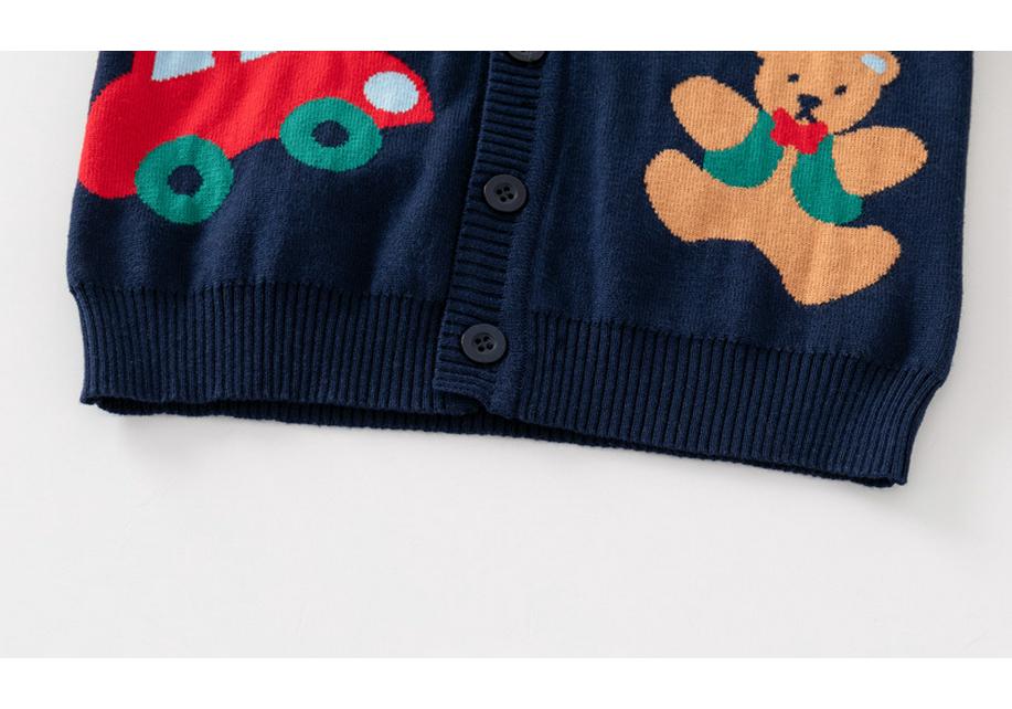 Boys' Cartoon Bear Knit Cardigan Sweater - Spring Style