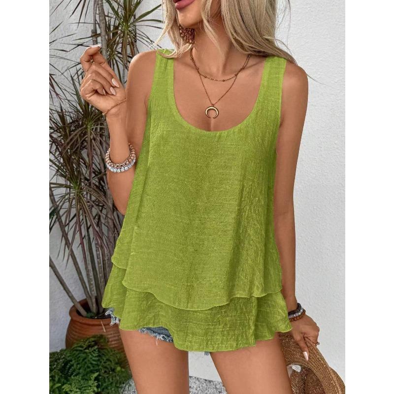 QICED Bluse e Camicie Casual da Donna a Maniche Corte con Scollo a U e Stampa Tinta Unita