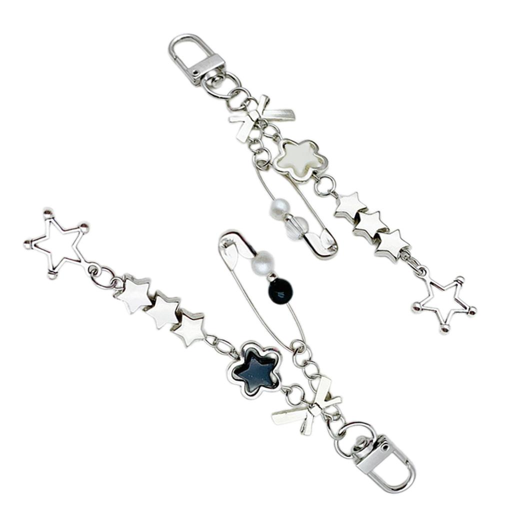 Sweet Star Pin Bowknot Keychain Pendant Lovely Hangings Decorations Keyring Charm for Purse Bag Backpack Handbag
