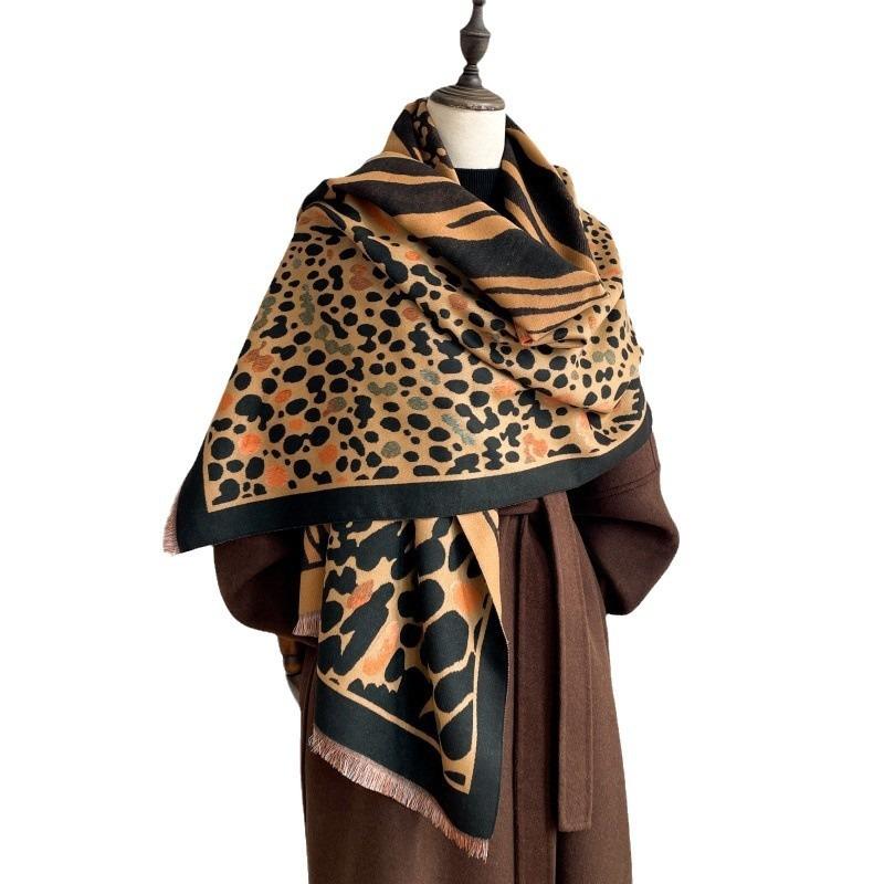Autumn and Winter Leopard Print Wild Fashion Warm Scarf Unique Personality Sweet Cool Wind Women Imitation Cashmere Air Conditioner Shawl Scarf