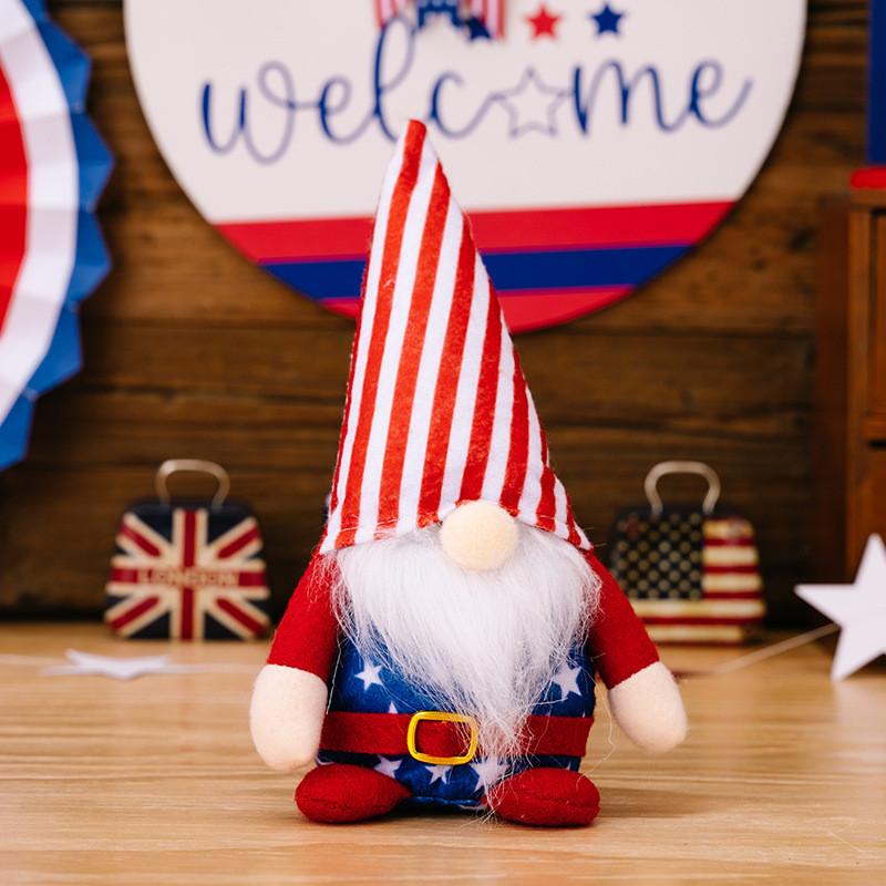 

Soft Sitting Polyester Star Doll With Patriotic Rudolph Cone Hat For Day Independence Rudolph Stripe Hat