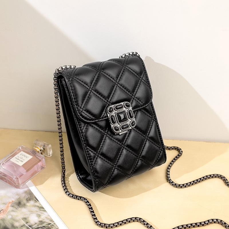 Put Mobile Phone Bag, Women's Messenger Bag, Chain Bag, Soft Leather Women's Bag, Versatile Vertical Change Bag, Diamond Grid Small Bag.