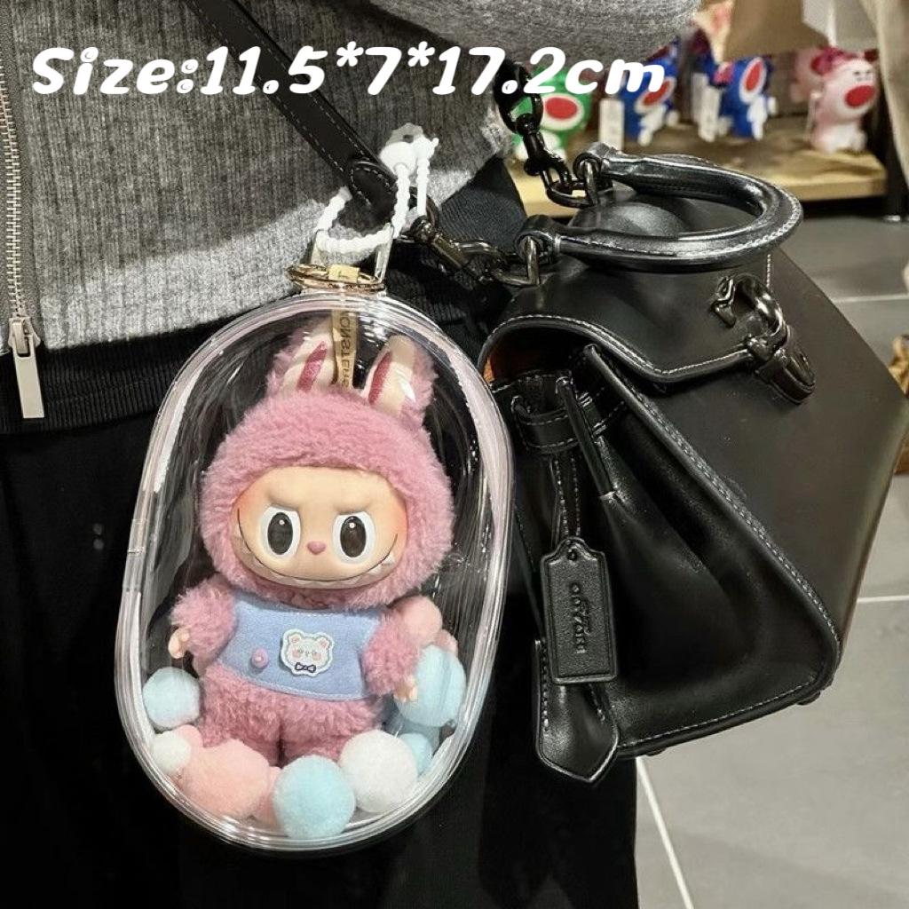 Labubu Transparent Vinyl Protective Case for Cotton Doll, Ita Bag, Baby Stroller Accessory, Dustproof Hanging Bag, 10-15cm.