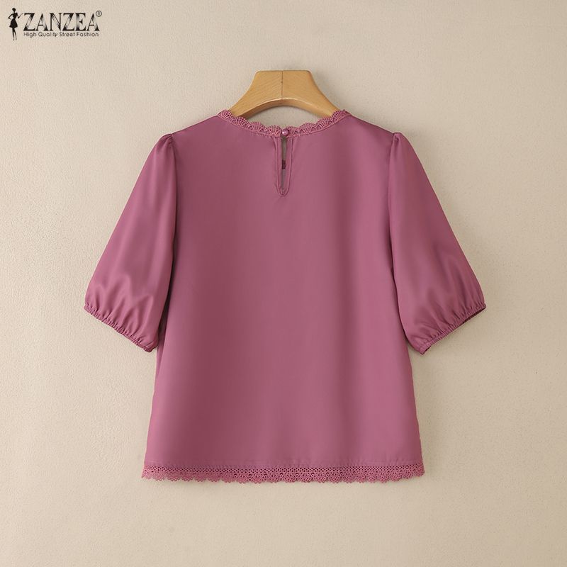 ZANZEA Women Casual Round Neck Half Sleeve Loose Floral Blouse