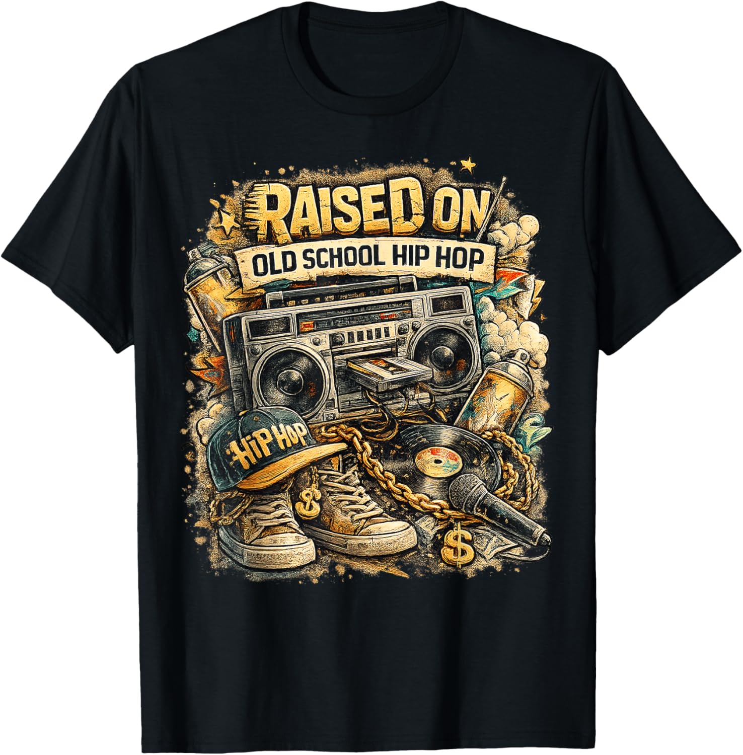 Raised On Old School Hip Hop Retro Street 80s 90s Gifts T-Shirt S