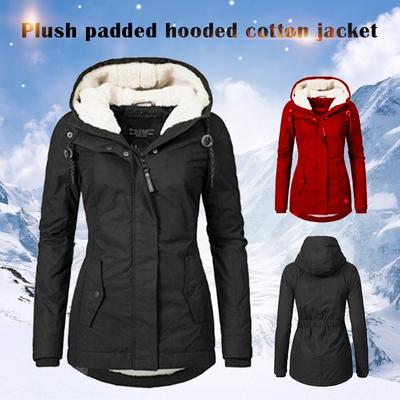 Damenmantel Winter Verdickter Warmer Mantel für Damen Wasserdichter Kapuzen-Fleece-gefütterter Baumwollmantel für Damen