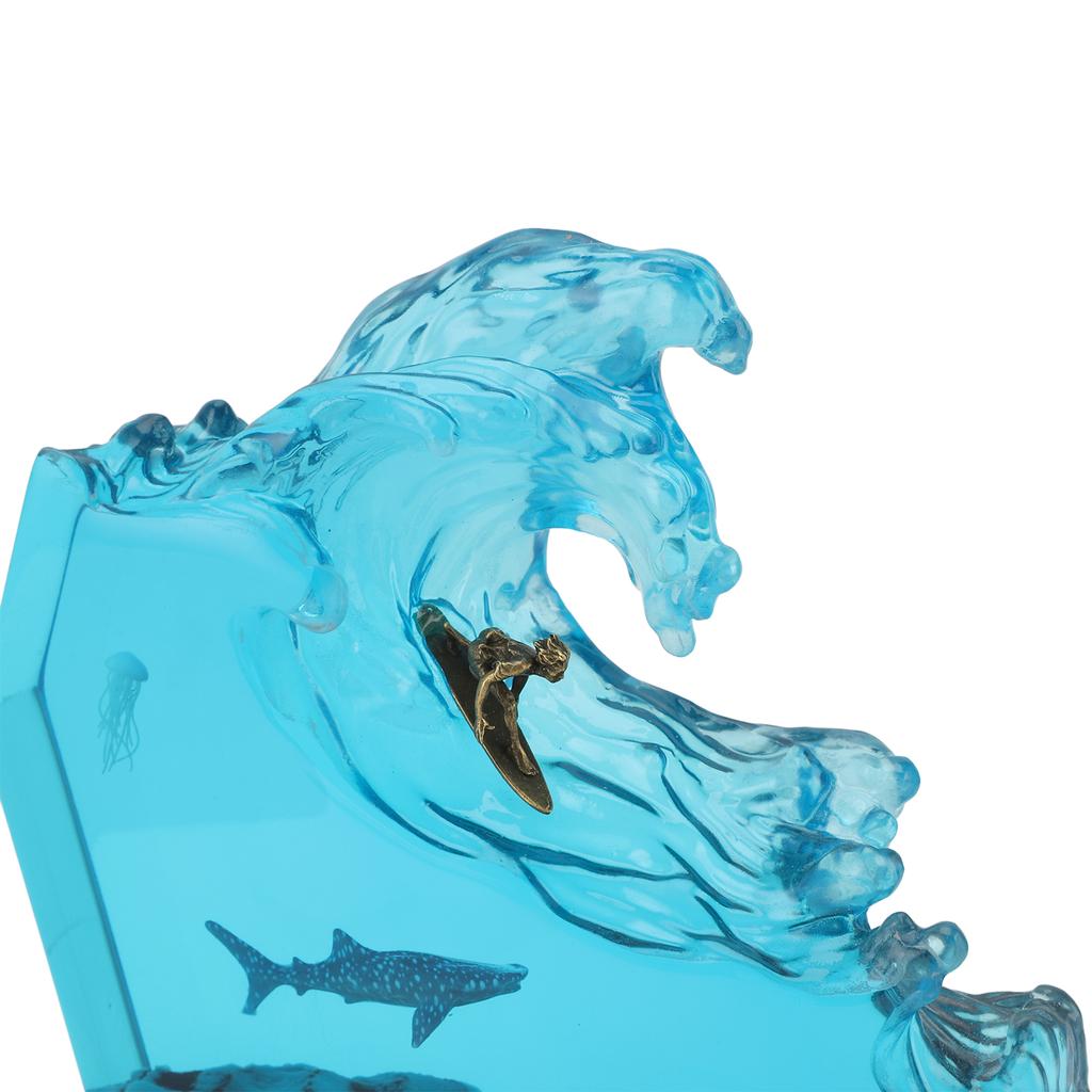 LED Ocean Surfing Night Light Synthetic Resin Wooden Handmade Bedside Table Lamp 3D Desk Art Ornament for Office Bedroom Decor