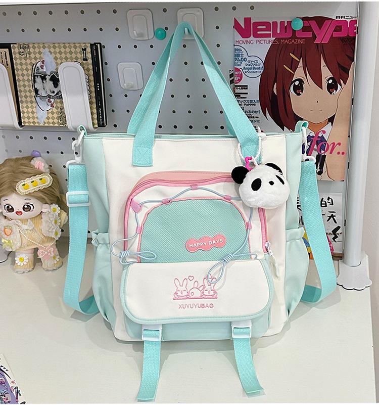 School Bag Cute Contrasting Color Small Fresh College Girl Messenger Bag Ins Large Capacity Student Class Shoulder Tote Bag