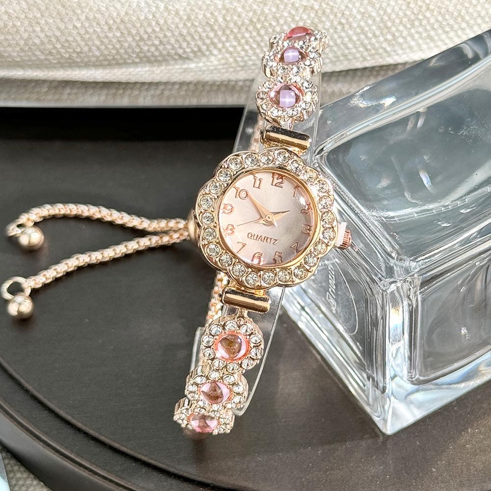 Flower Women Watch Fashion Rhinestone Flower Bracelet Ladies Quartz Wristwatch Student Pull-Out Bracelet Watch