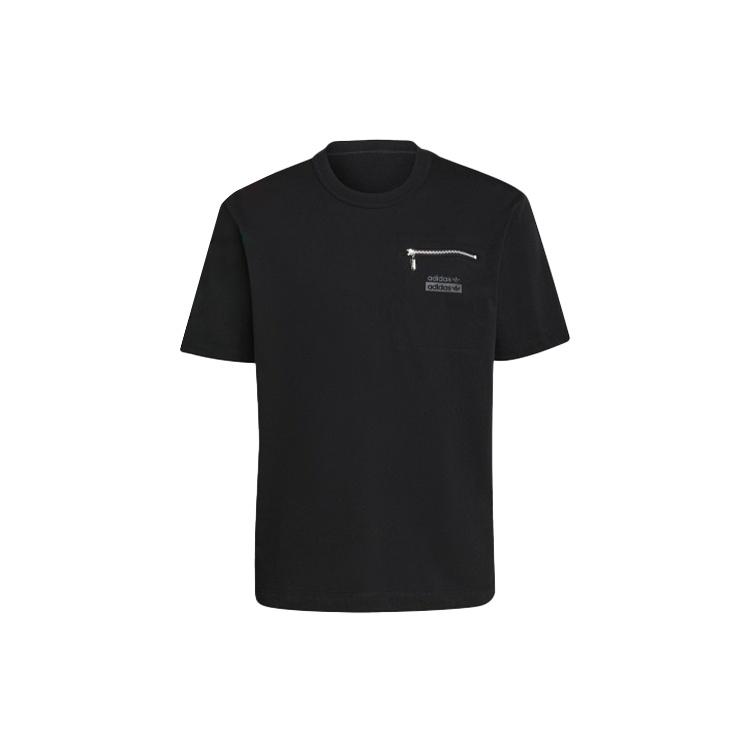 adidas originals Logo Alphabet Zipper Printing Loose Short Sleeve Black Men s H36247 XS