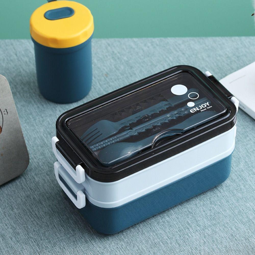 Microwaveable Double-layer Lunch Box with Tableware Picnic Food Box  Office Worker