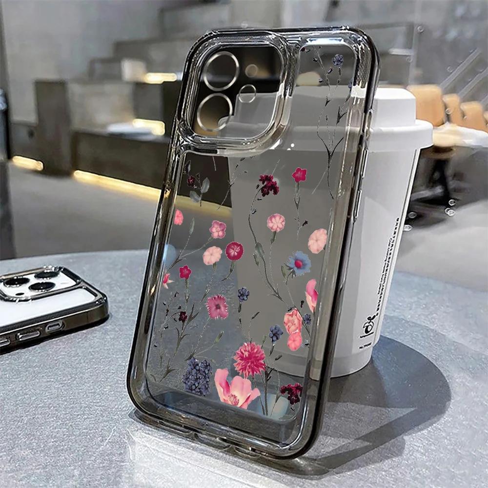 Fashion Flower Phone Case for iPhone 16 15 11 12 14 13 Pro Max Mini SE2 7 8 Plus Shockproof Transparent Silicone Shell Fundas