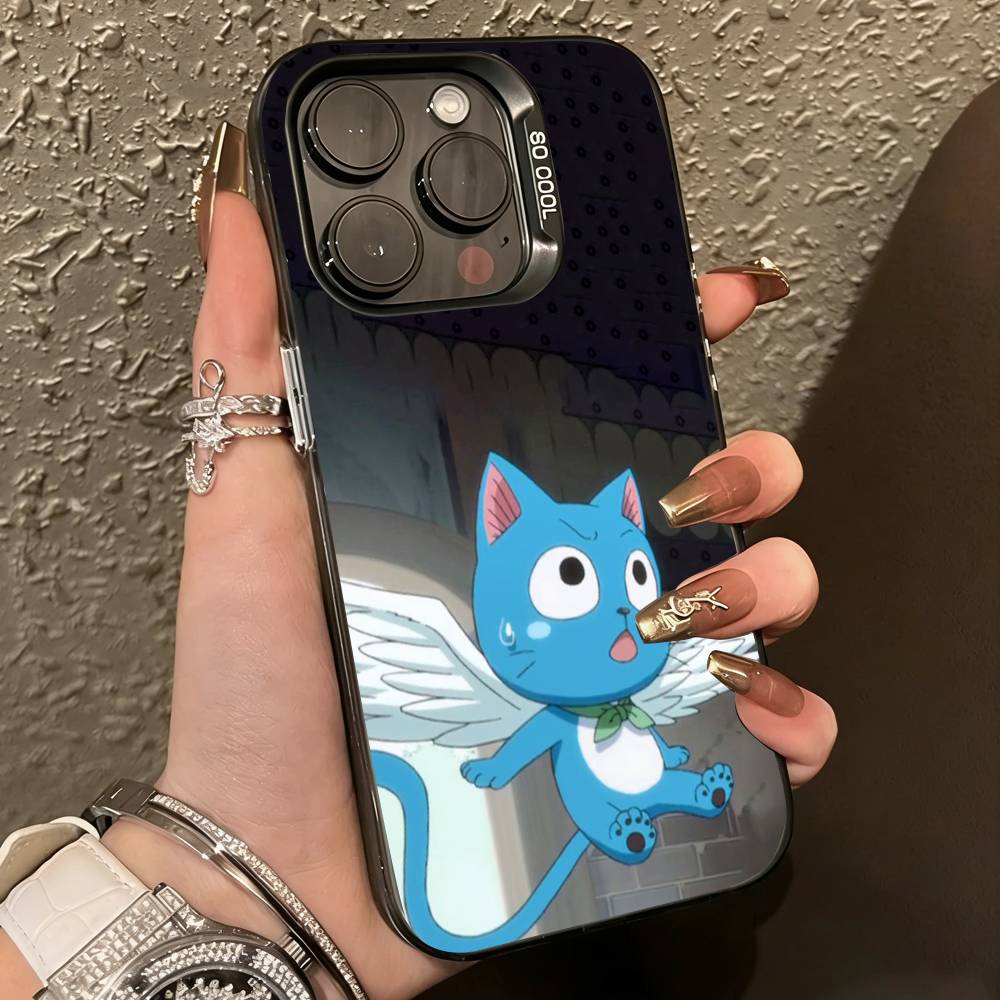 Anime Fairy Tail Happy Phone Case For iPhone 17,16,15,14,13,12,11 Plus,Pro Max,XS,Colorful Silver Black Cover