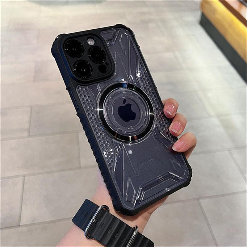 Pare-chocs hybride antichoc pour Magsafe, étui de chargement magnétique sans fil pour iPhone 11 12 13 14 Pro Max Plus, housse de téléphone rigide et transparente