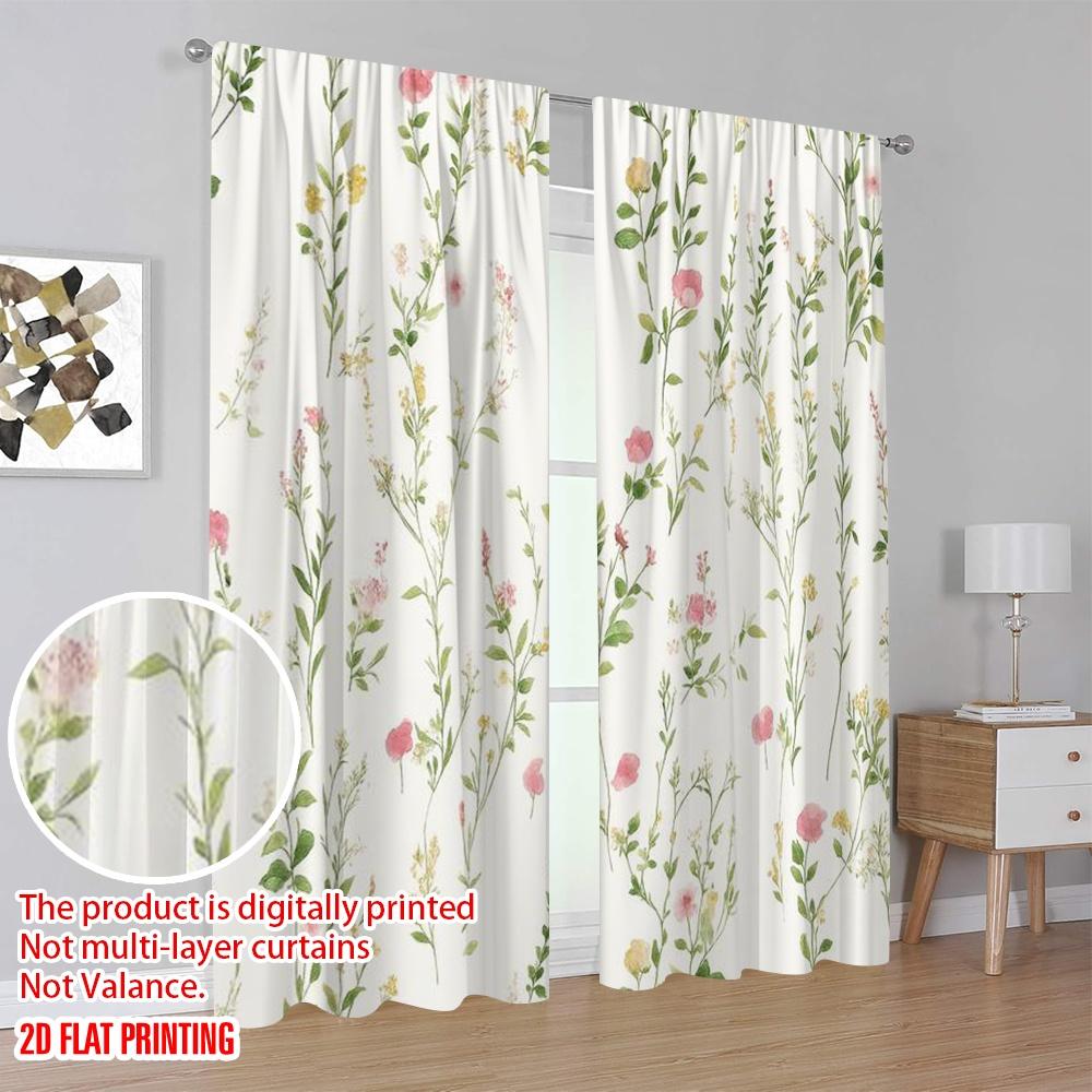 2pcs,2D Plane Printing Popular Curtains Floral Harmony(1) Versatile Polyester (without Rod) Festive Perfect for Bedroom Living