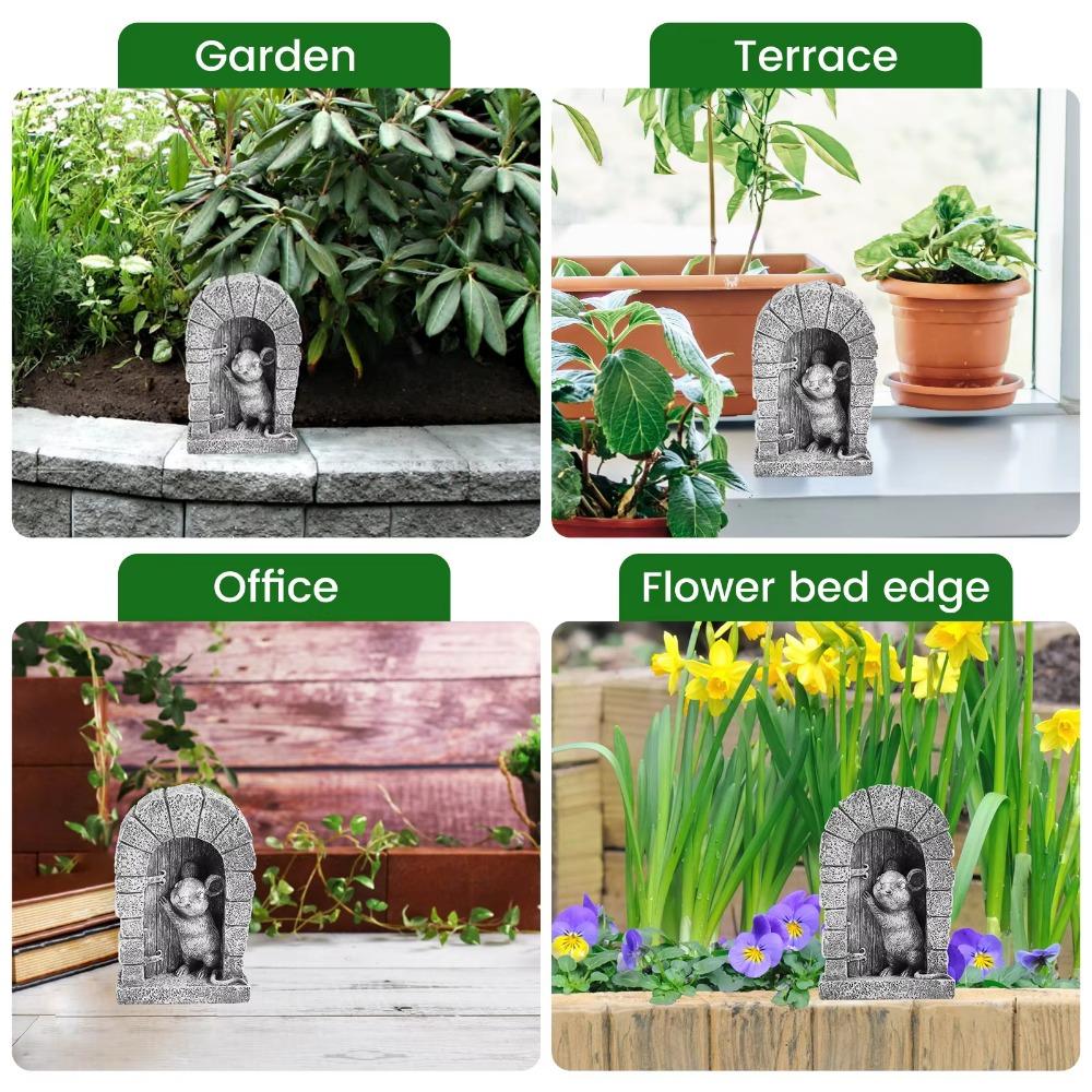 Cartoon Mouse Door Statue Easy Installation Garden Animal Sculptur Adorable Mouse Figurine  Yard