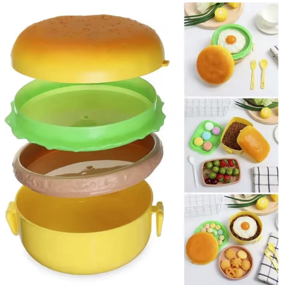 Burger Lunch Box Double Cute Burger Lunch Box Microwave School Meal Lunch Box Fork Tableware Set
