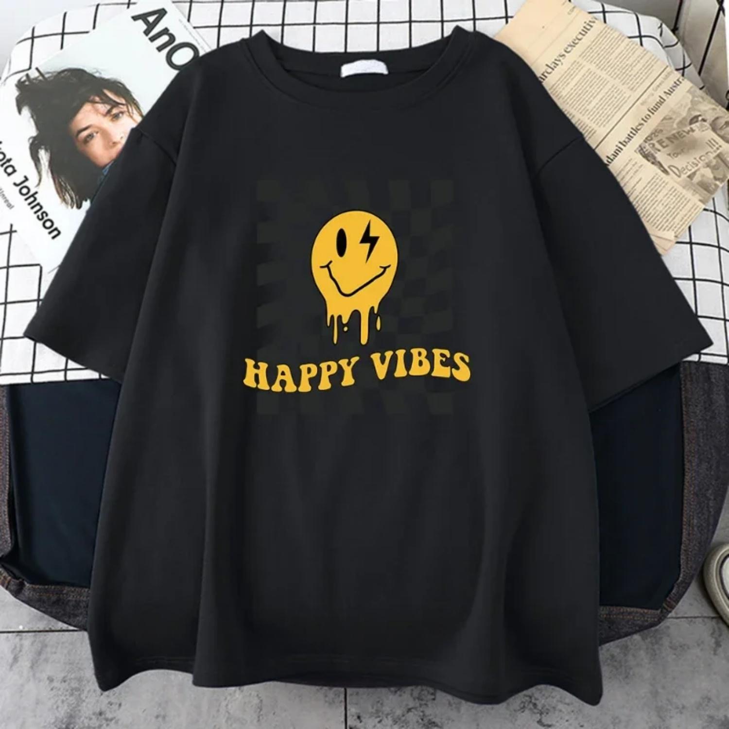 

Happy Yellow Ghost Face Pattern T-Shirt Women Street Summer Oversize Tops Cotton Tee Clothes Breathable Casual T Shirt XXXXXL