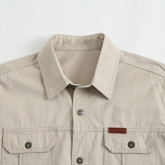 Pánská jednobarevná jednořadá košile s mnoha kapsami Pánský top odolný proti opotřebení na denní nošení