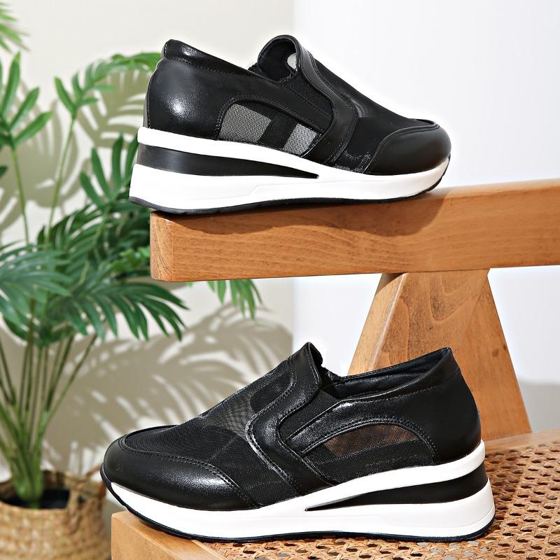 Women's Casual Sports Shoes Spring New Round Head Deep Mouth Splicing Mesh Cloth Thick Sole Non-slip Single Shoes