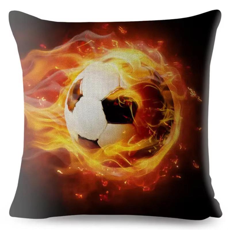 Fiery Soccer Ball Throw Pillow Covers, Flame Football Grass Field Print Cushion Cases, Sports Fan Decor For Bedroom Living Room