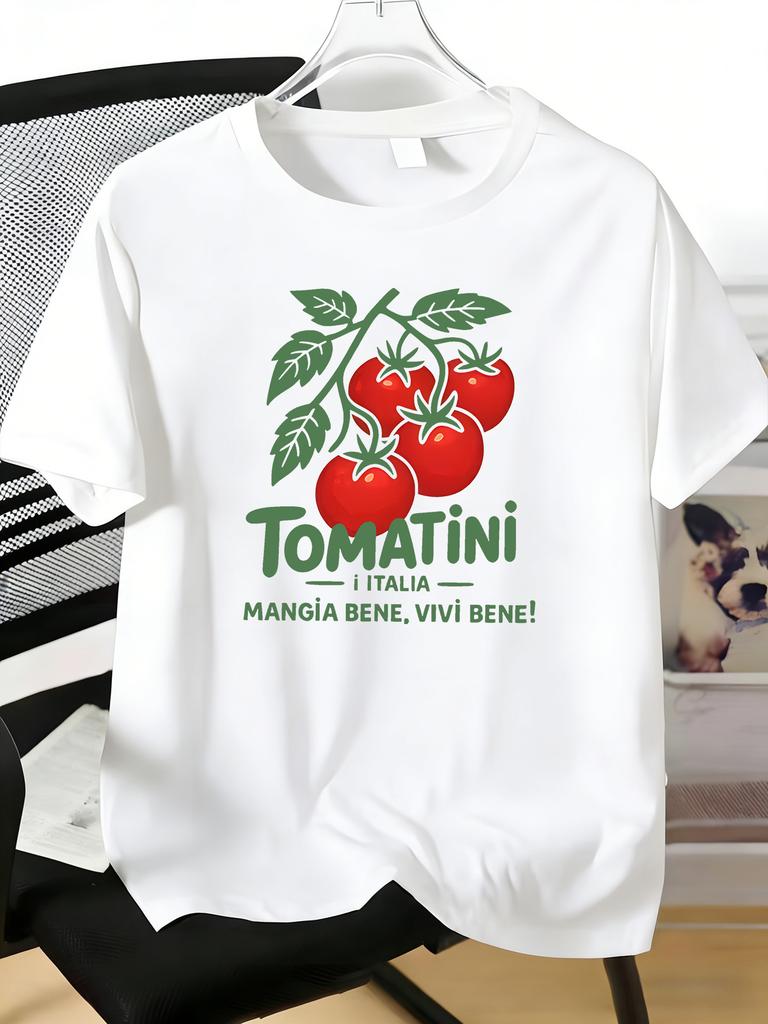 Unisexs Tee Italian Cherry Tomato Branch Letter Print Cotton Short Sleeve Male Casual Streetwear Outdoor Daily Basic Fashion Top