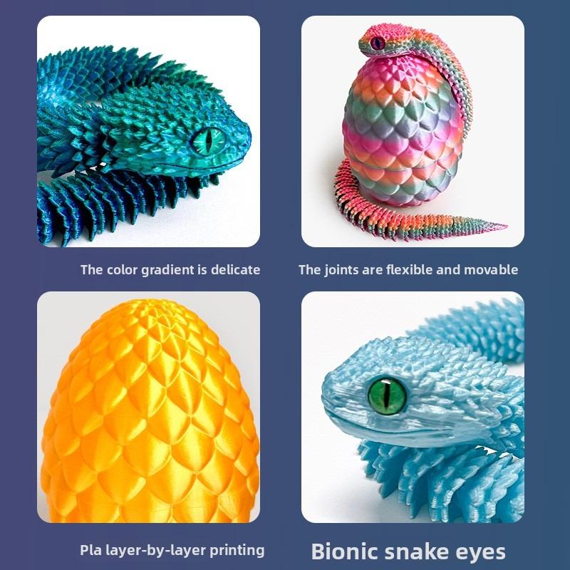 Printed Snake Egg, Python Egg, Viper Snake Set with Movable Joints and Luminous Night Light Decorative Toy Handicraft.