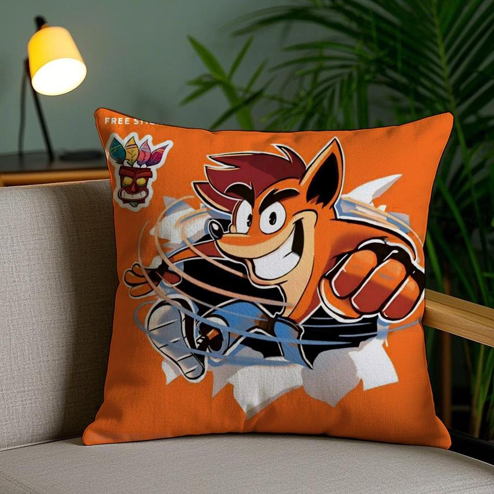 C-Crash B-Bandicoot Cushion Cover Plush Fabric Soft Double-Sided Printed Invisible Zipper Sofa Pillow Case Home Decor