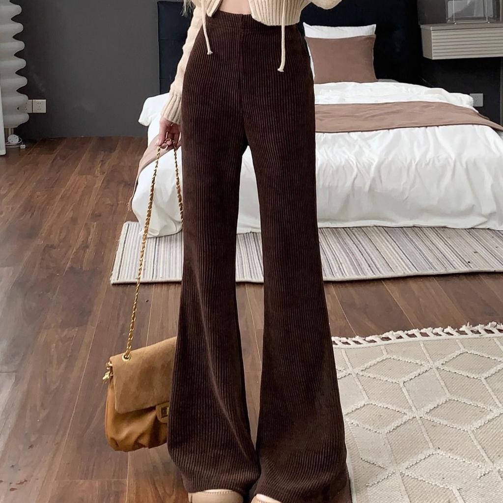 Corduroy Flared Pants for Women's Autumn and Winter New Style Retro High Waisted Slimming Solid Color Y2k Casual Pants for Women