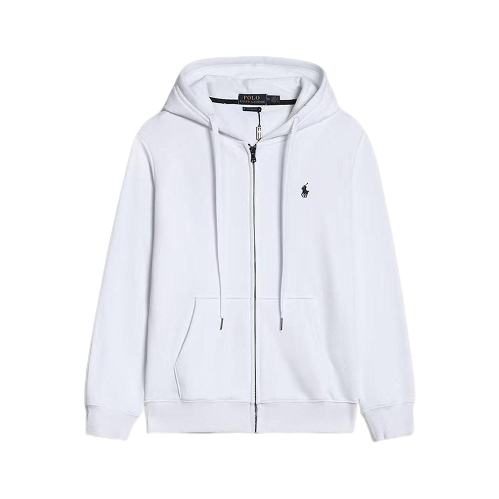 Felpa da uomo con cappuccio e zip intera con tasche S bianco