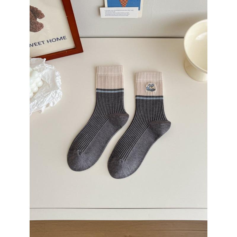 

Autumn and Winter Faux Cashmere Grey Pile Socks, Lace Striped Socks for Women, Mid-calf Socks for The Academy Style 1 pair