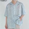 INCERUN Summer Oversized Men Lapel Neck Short Sleeve Print Casual Shirts