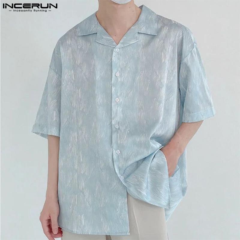 INCERUN Summer Oversized Men Lapel Neck Short Sleeve Print Casual Shirts