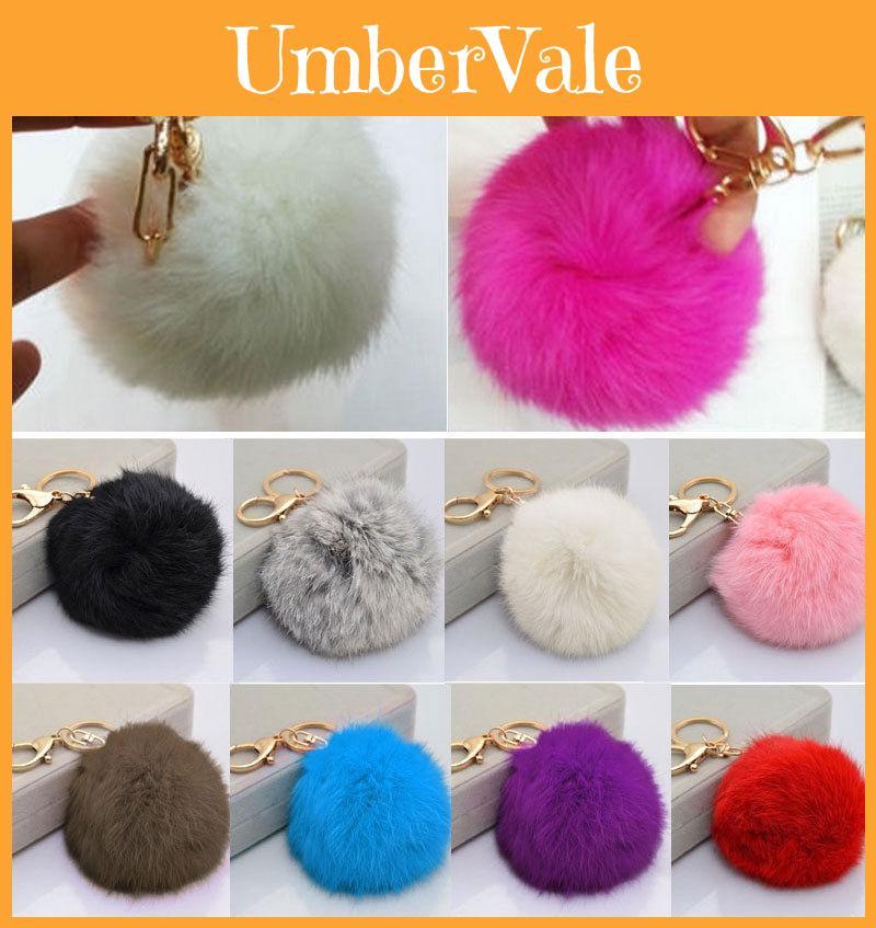 Charming Soft Cute Rabbit Fur Ball Pompom Key Chain For Cell Phones And Handbags