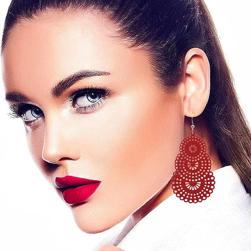 Vintage Candy Color Openwork Pattern Long Earrings For Women Jewelry Big Hollow Geometric Metal Drop Dangle Earrings Pendientes