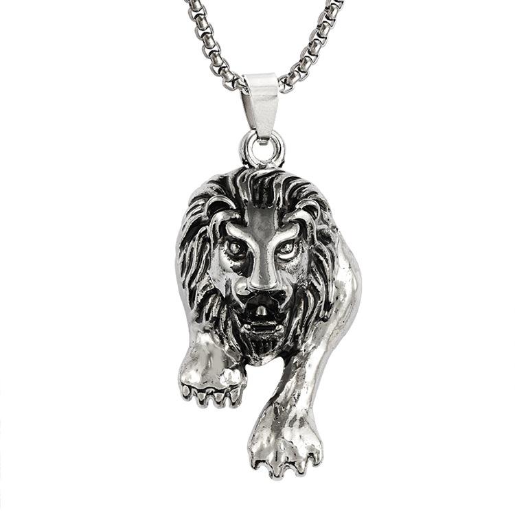 Animal Retro Men's Jewelry Casting Domineering Lion Head Long Pendant Necklace