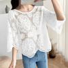 ZANZEA Women Summer Casual 3/4 Sleeve Loose Hollow Out Lace Crochet Blouse