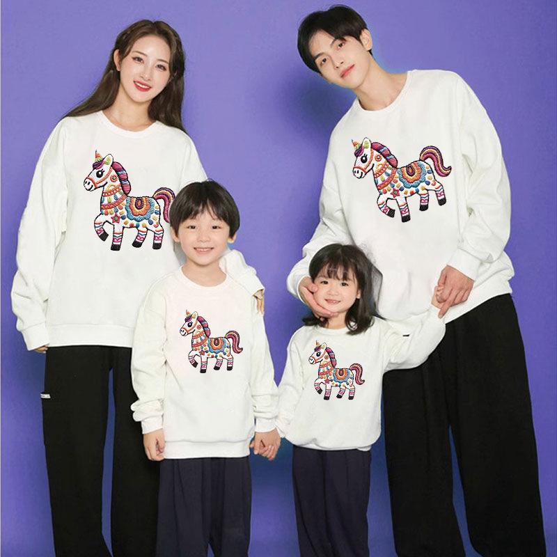 2026 Year of the Horse Red Parent-Child Sweatshirt Set: Family of Three or Four New Year Festive Top