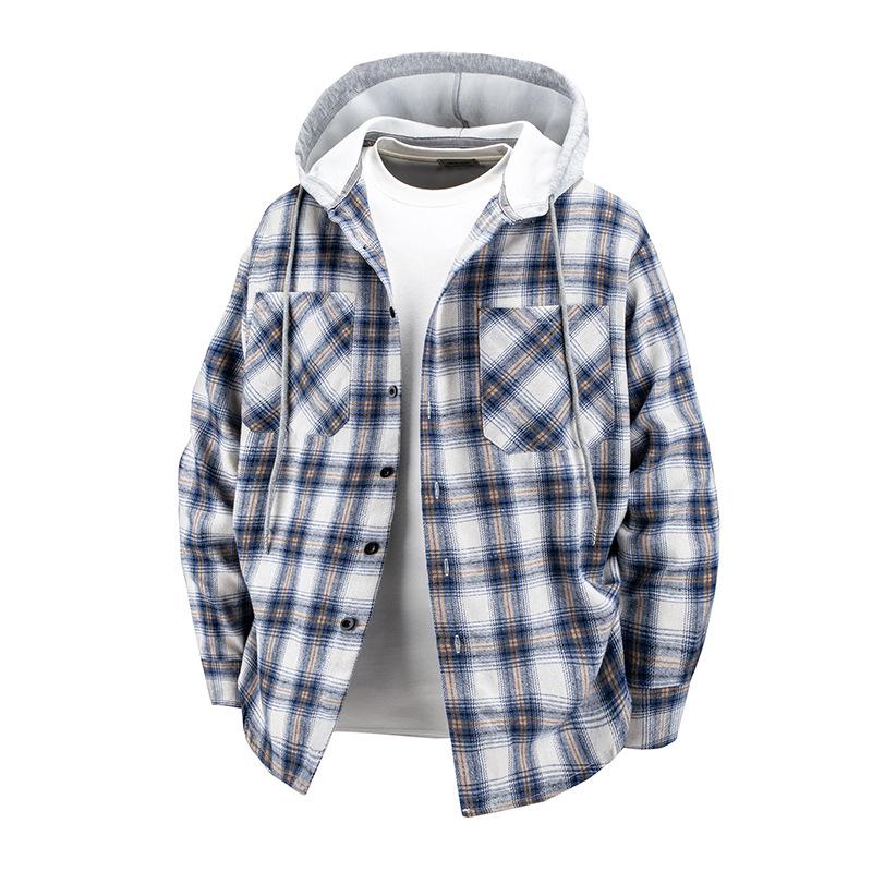 Men s Retro Plaid Hooded Long-Sleeve Shirt – Casual Loose-Fit Plus Size Jacket XXL