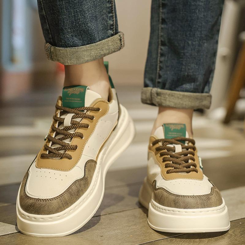Light luxury high-quality low-top thick-soled cushioning leather casual shoes, new outdoor street shooting sports board shoes