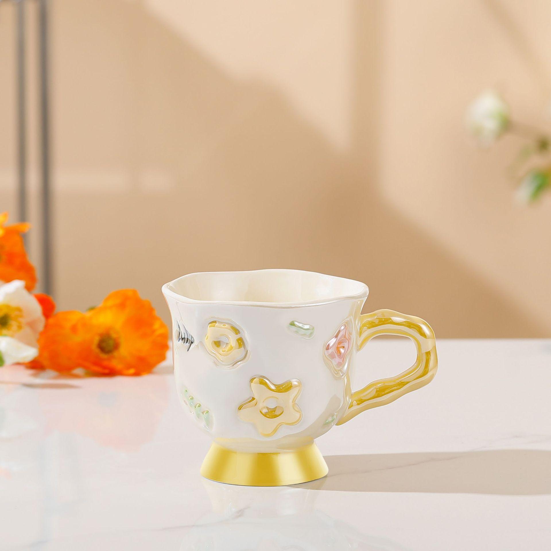 

Домашний набор из цветочного узора керамическая чашка высокая ценность кубок простая милая кружка сувенир подарок 380ML