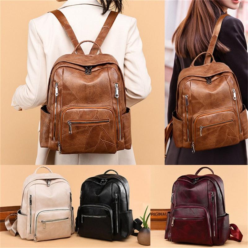 Zaino da viaggio da donna in morbida pelle vintage di grande capacità, zaino multitasche in pelle per studenti