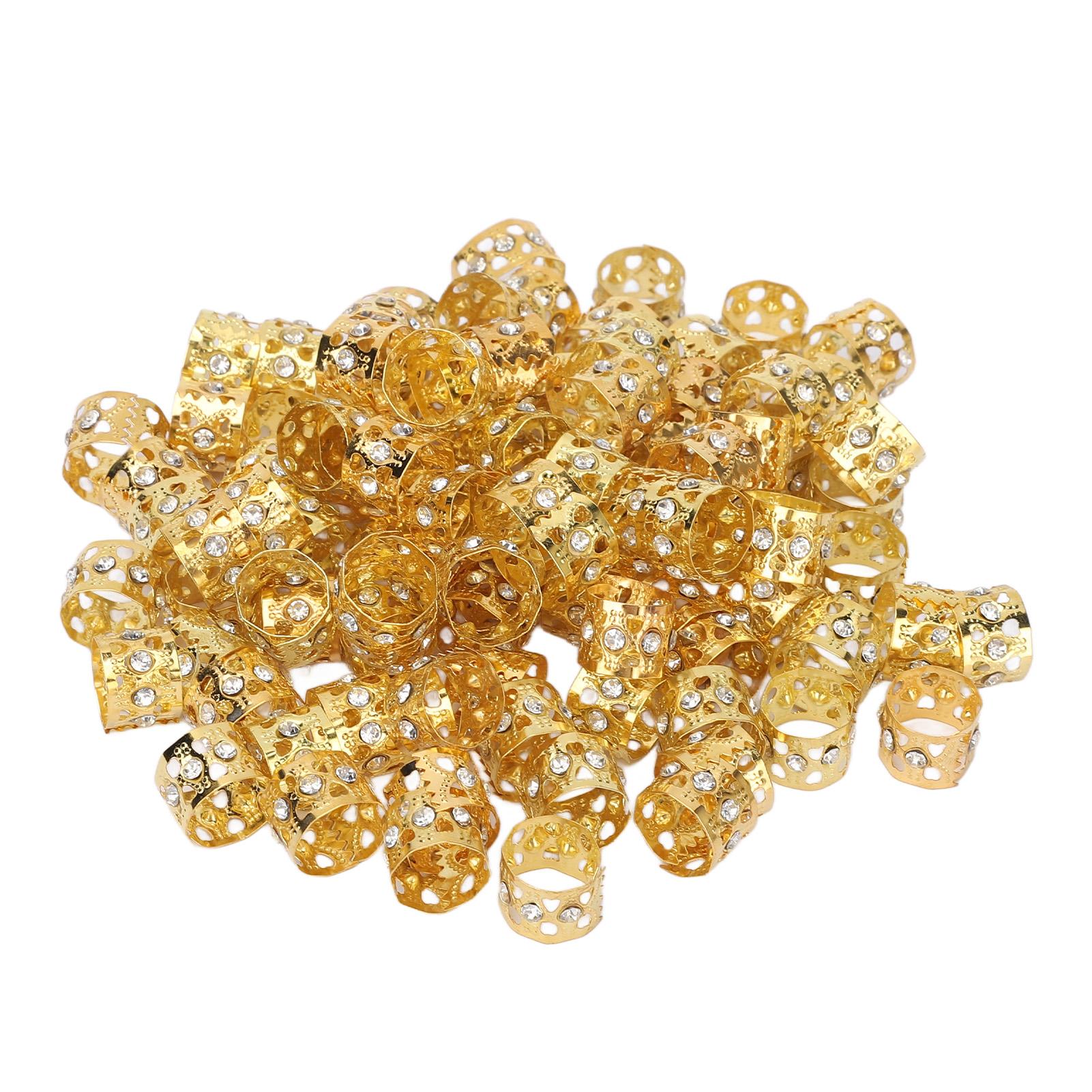 

100Pcs Dreadlocks Beads Sparkling Rhinestone Fashionable Hair Braiding Rings for Hair Decoration